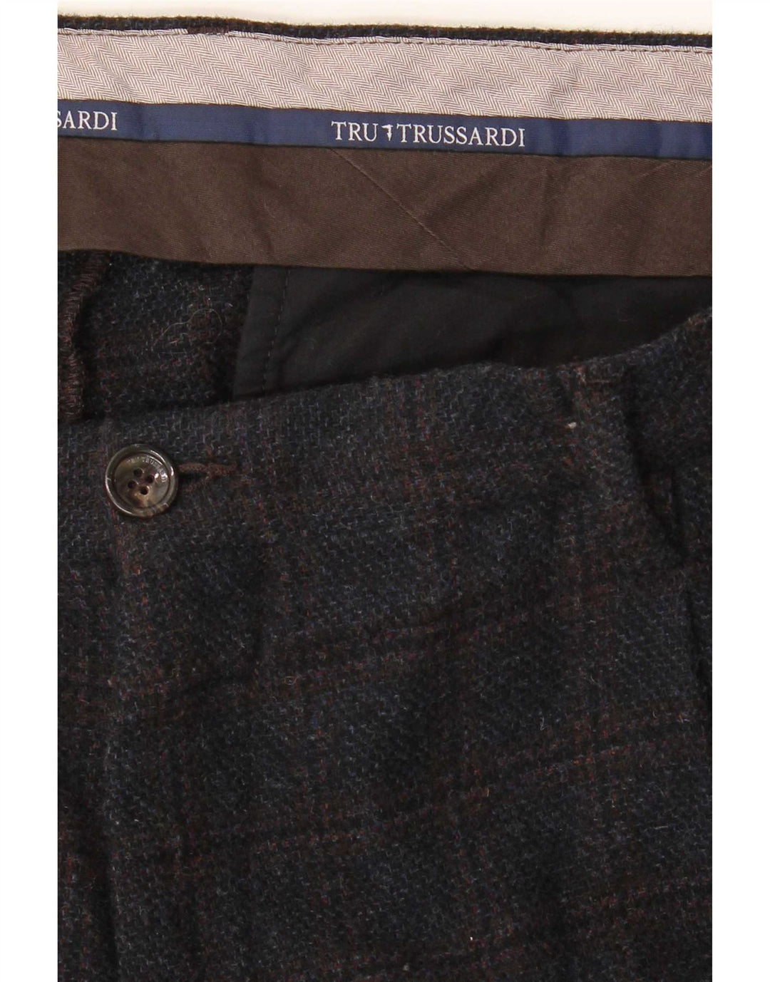 Trussardi Pantalon De Costume Droit W38 L33 Bleu Marine À Carreaux