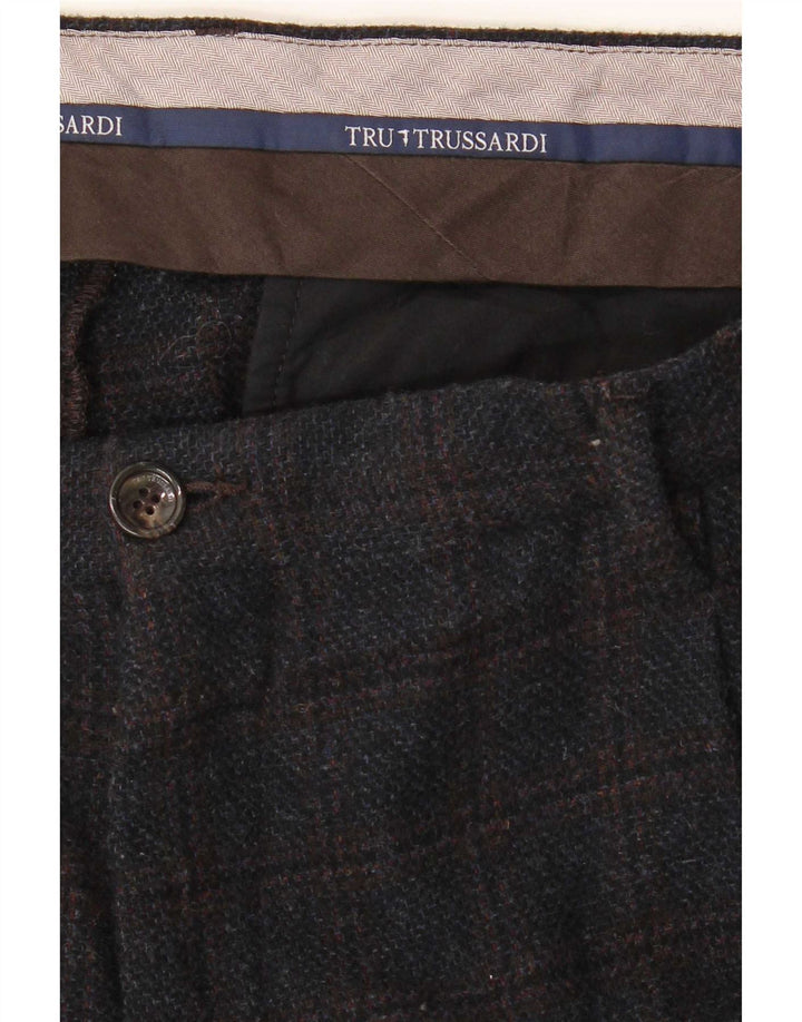 Trussardi Pantalon De Costume Droit W38 L33 Bleu Marine À Carreaux