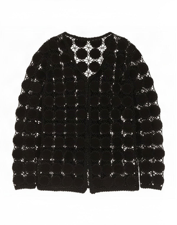 vintage Femmes Voir à travers Crochet Cardigan Top UK 14 Moyen Noir