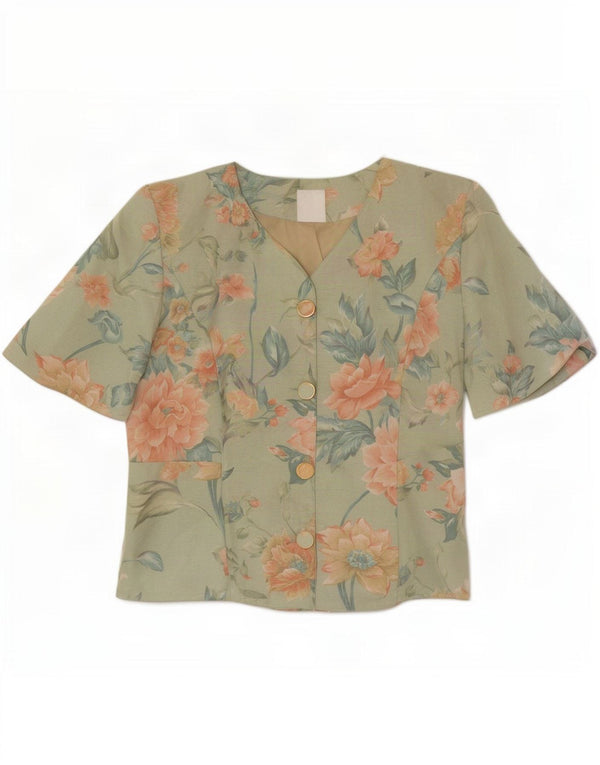 Clover Veste blazer à manches courtes 3 boutons pour femme UK 12 Vert moyen floral