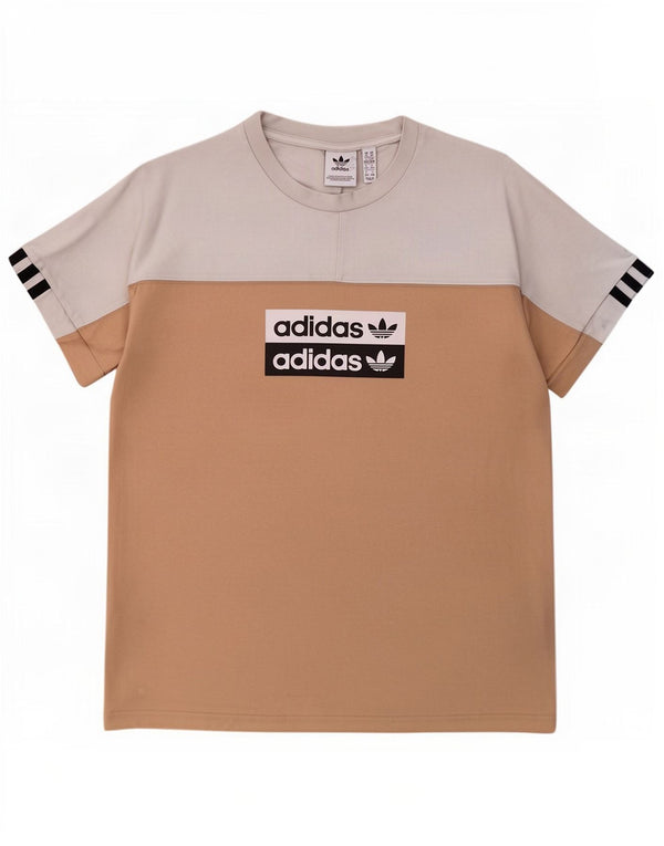 Adidas T-shirt graphique pour femme UK 14 en coton color block blanc moyen