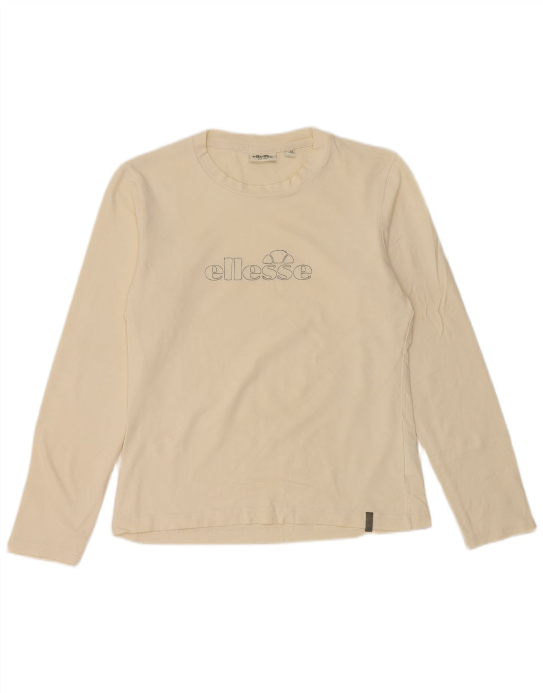 ELLESSE Haut graphique à manches longues pour femme UK 16 Grand coton blanc cassé