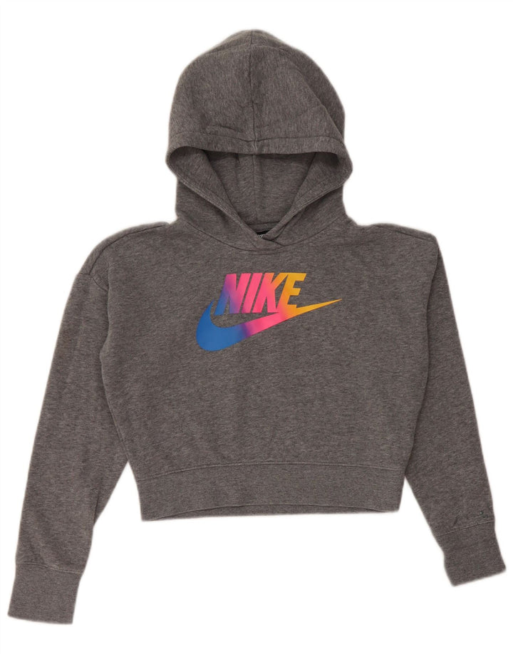 NIKE Pull à capuche court graphique pour fille 10-11 ans Gris moyen moucheté