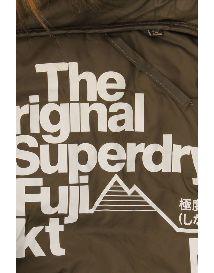 Superdry Manteau rembourré à capuche pour femme UK 14 Medium Khaki Nylon