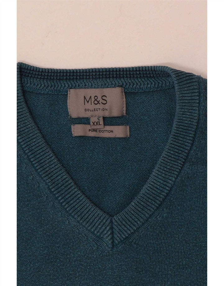 Marks & Spencer Pull col V pour homme en coton bleu 2XL