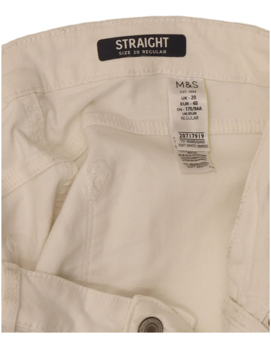 Marks & Spencer Jean droit régulier pour femme UK 20 2XL W40 L29 Blanc
