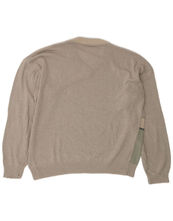 vintage Homme Col V Pull Pull IT 58 2XL Vert Géométrique