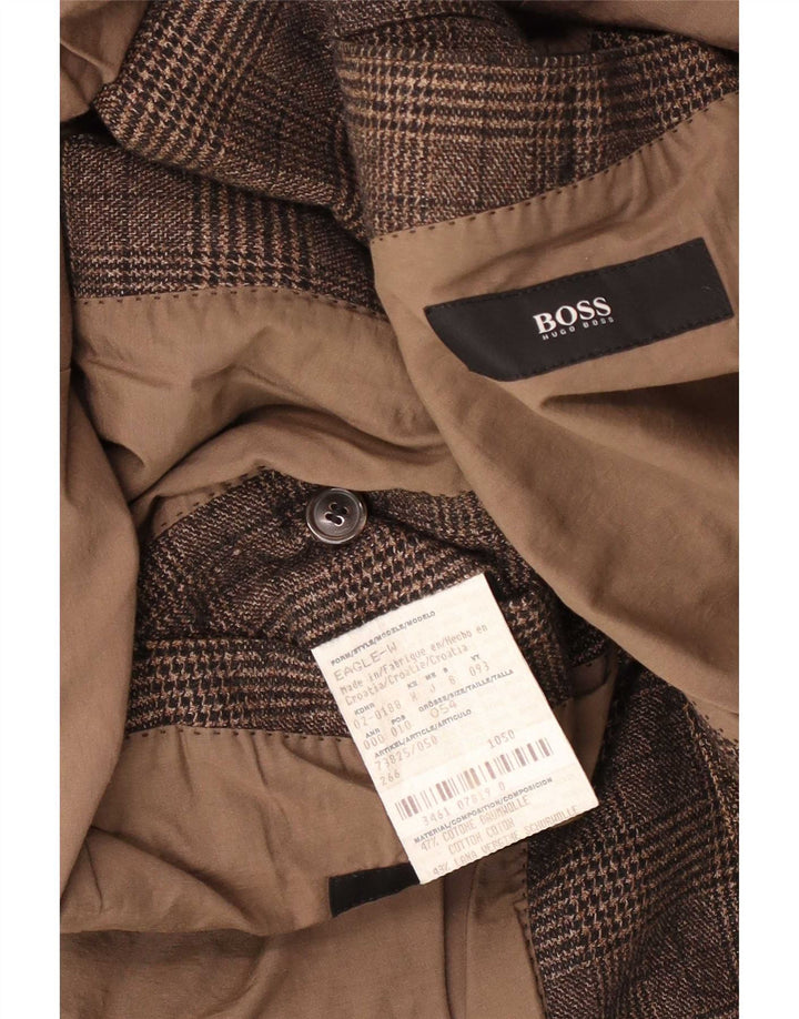 Hugo Boss Veste blazer à 2 boutons pour homme EU 52 2XL Marron à carreaux en coton