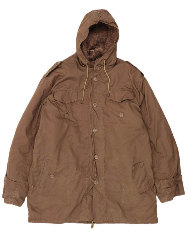 VINTAGE Veste Parka à capuche pour homme UK 42 XL Marron Polyester