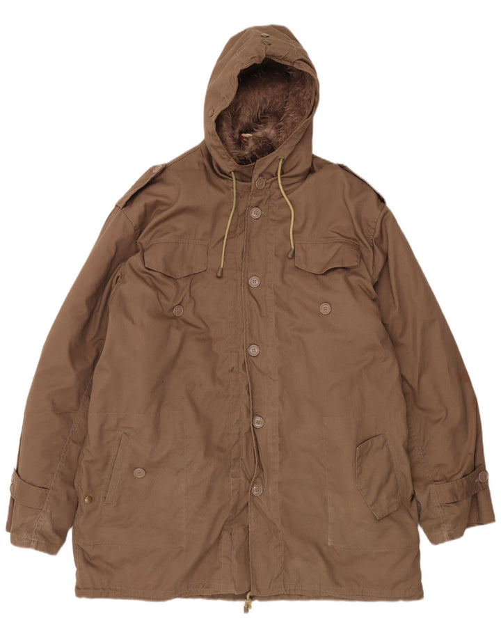 VINTAGE Veste Parka à capuche pour homme UK 42 XL Marron Polyester
