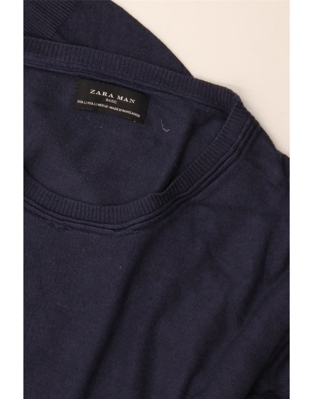 Zara Pull ras du cou pour homme, grand, bleu marine