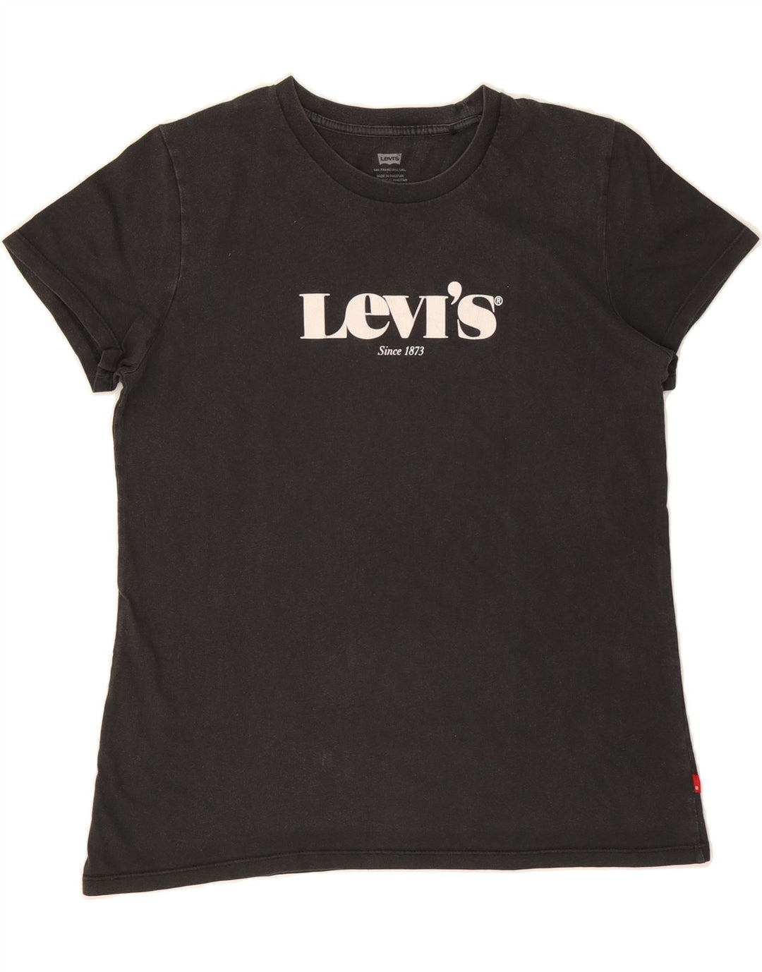 LEVI'S Womens Graphic T-Shirt Top UK 14 Medium Black Cotton Vintage Levi's and Second-Hand Levi's from Messina Hembry 