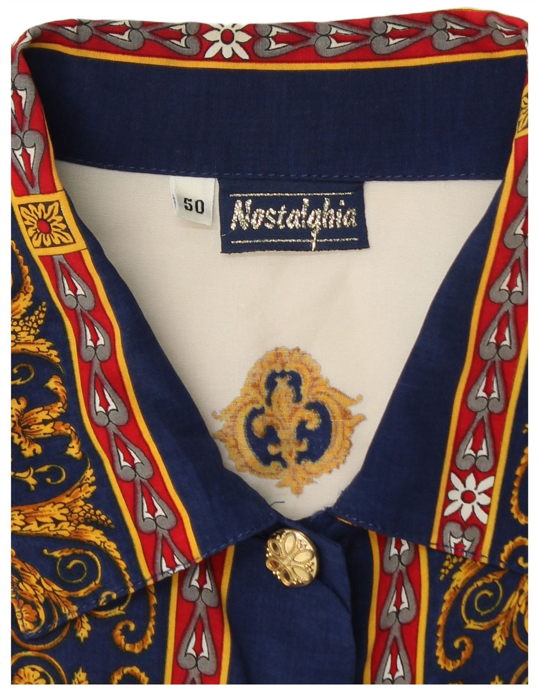 VINTAGE Chemise Femme Motif Abstrait IT 50 XL Viscose Blanche