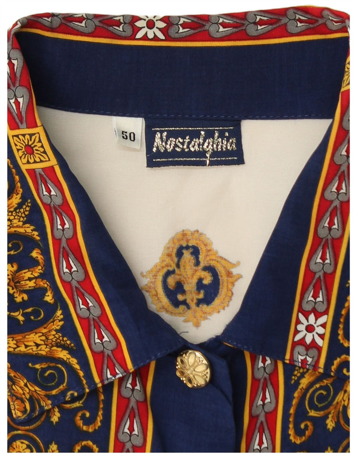 VINTAGE Chemise Femme Motif Abstrait IT 50 XL Viscose Blanche