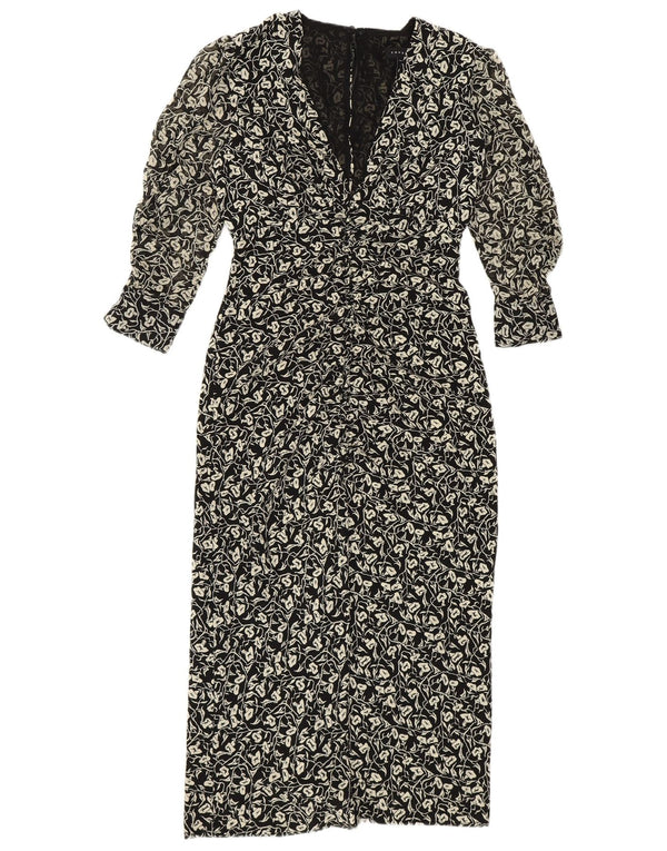 Topshop Femme Petite Robe Maxi à Manches 3/4 UK 4 XS Noir Floral Polyester