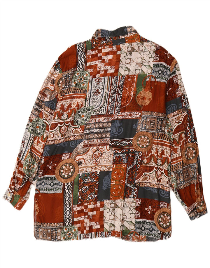 vintage Womens Longline Shirt UK 14 Grande Viscose Patchwork Multicolore