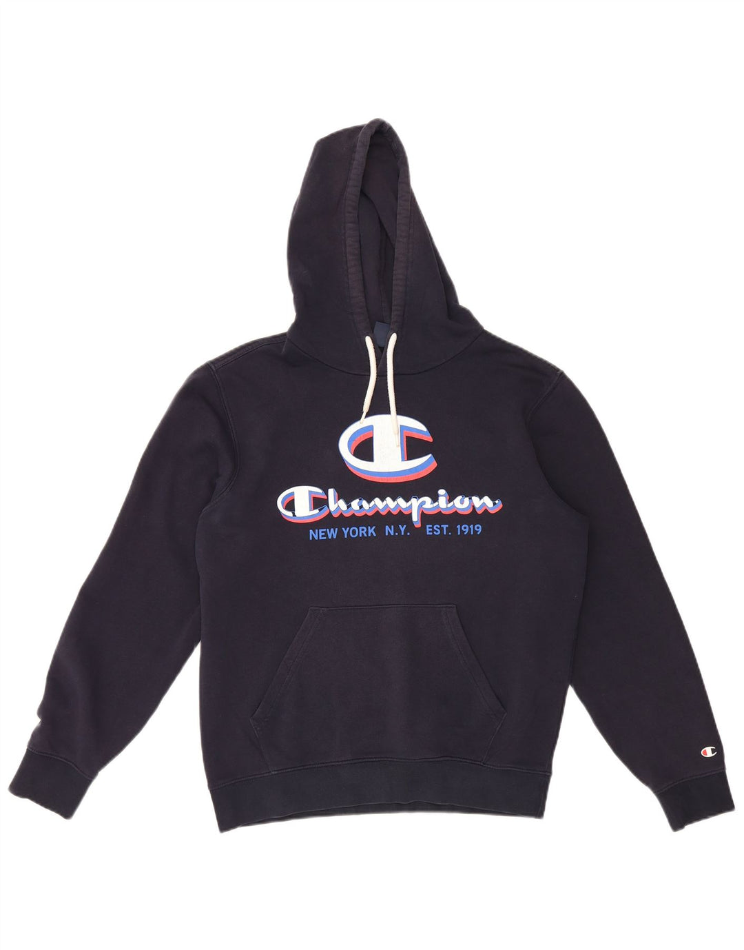 Champion Pull à Capuche Graphique Homme Bleu Marine Moyen Coton