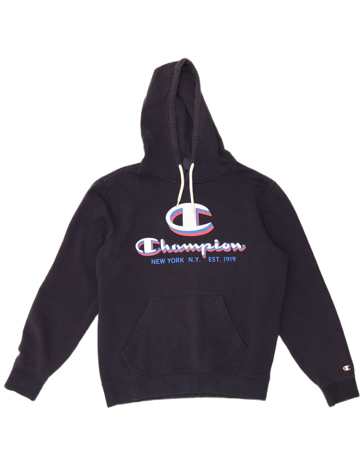 Champion Pull à Capuche Graphique Homme Bleu Marine Moyen Coton