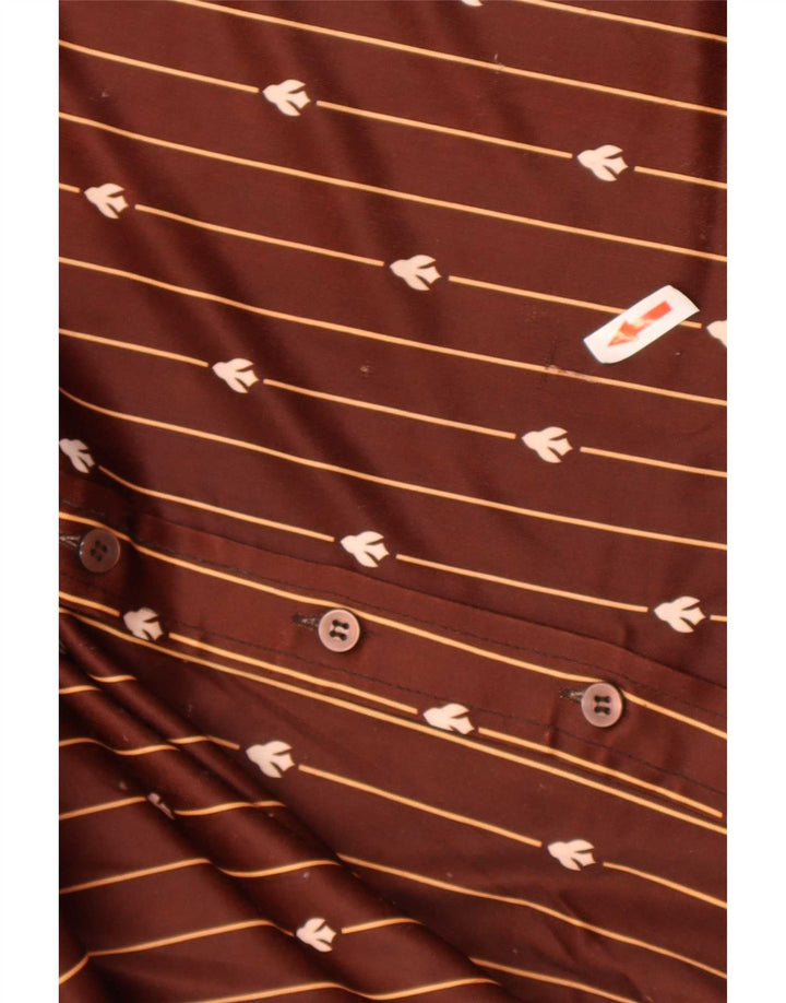 Chemisier chemise femme vintage IT 40 petit polyester rayé marron