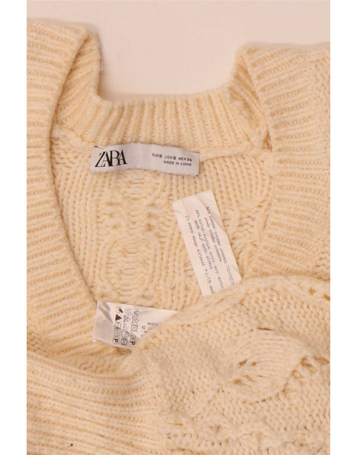 Zara Femmes Crop Cardigan Pull UK 10 Petit Blanc Cassé Polyester