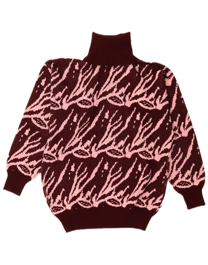 vintage Femmes Turtle Neck Jumper Pull UK 16 Grand Brun