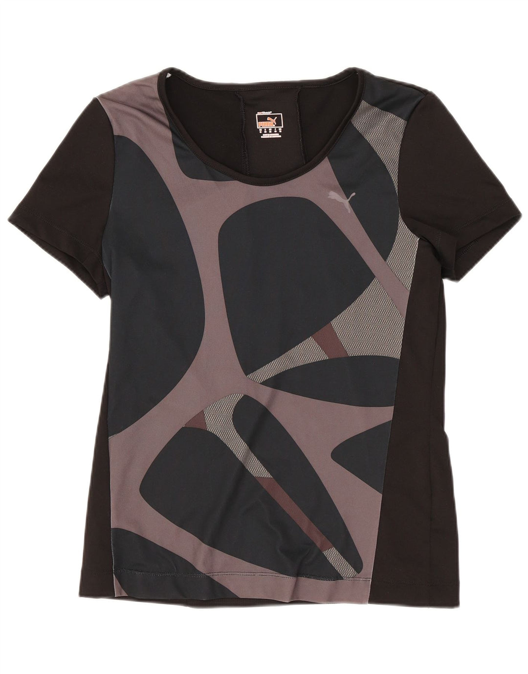 Puma T-Shirt Femme Top UK 12 Medium Noir Géométrique Polyester