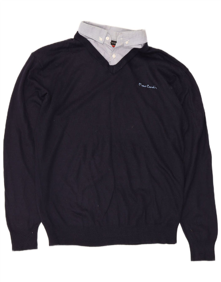 Pierre Cardin Pull Col V Homme Bleu Marine Moyen Acrylique