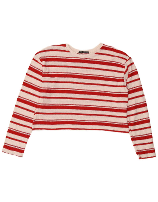 ZARA Pull à col rond coupe décontractée pour femme UK 10 Petit rayé rouge