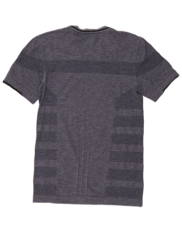 Adidas Hommes Running T-Shirt Top Petit Bleu Marine Rayé