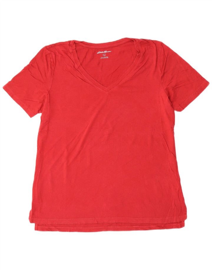 EDDIE BAUER T-Shirt Femme Top UK 16 Large Rouge Coton