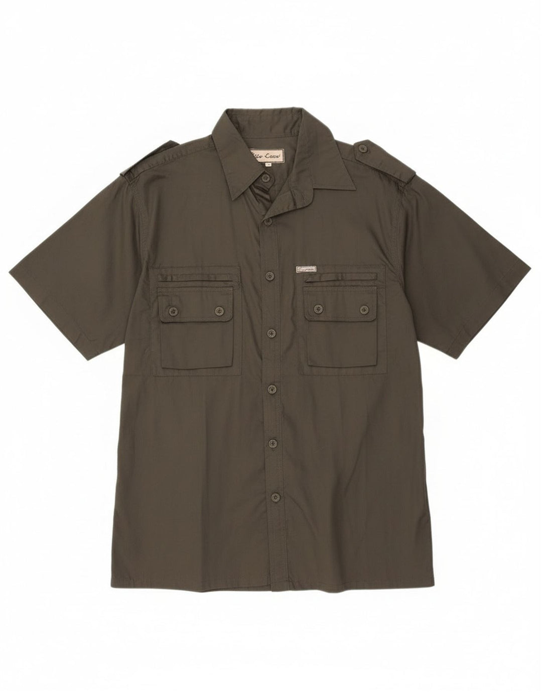 ESSE EMME Chemise militaire à manches courtes pour homme en coton kaki moyen