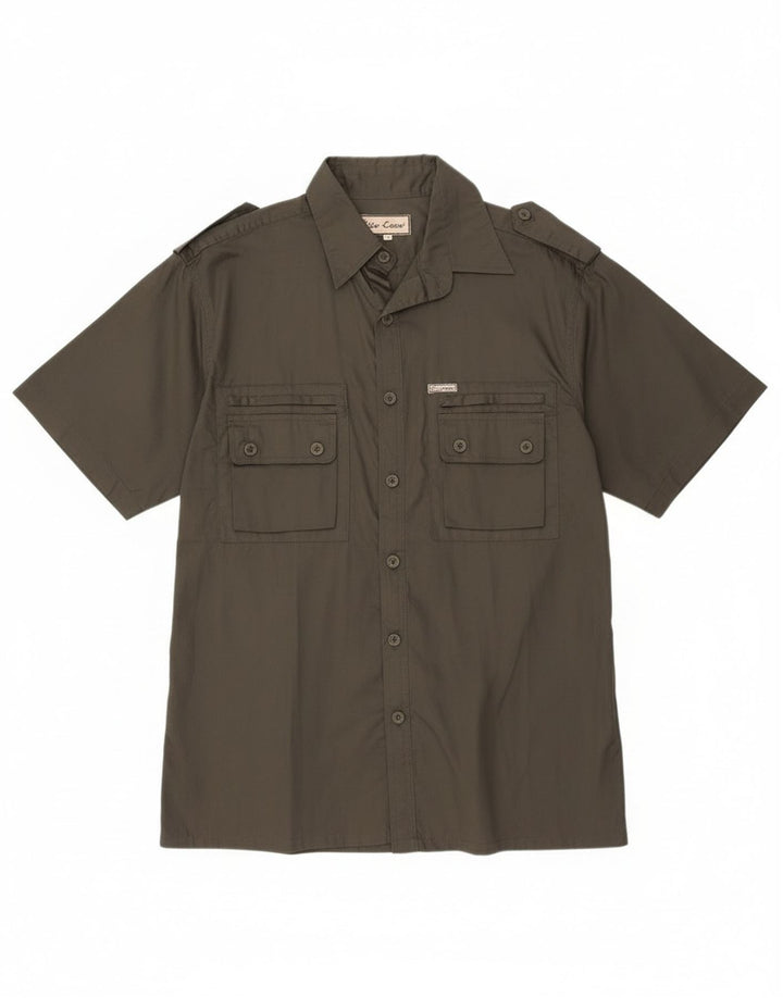 ESSE EMME Chemise militaire à manches courtes pour homme en coton kaki moyen