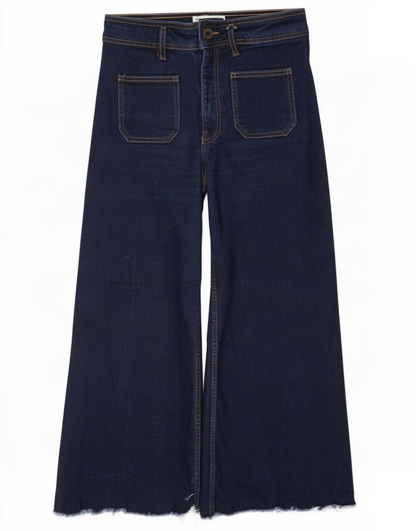 Zara Jean court à jambe large pour femme EU 38 Small W28 L24 Bleu marine
