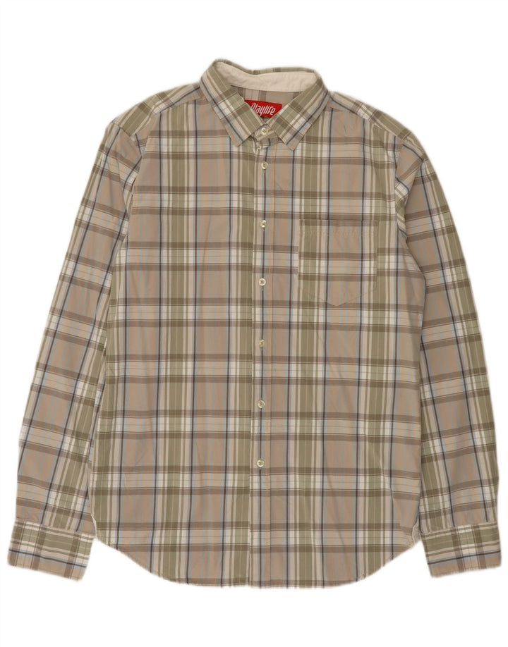 Playlife Chemise Homme Grand Carreau Beige Coton