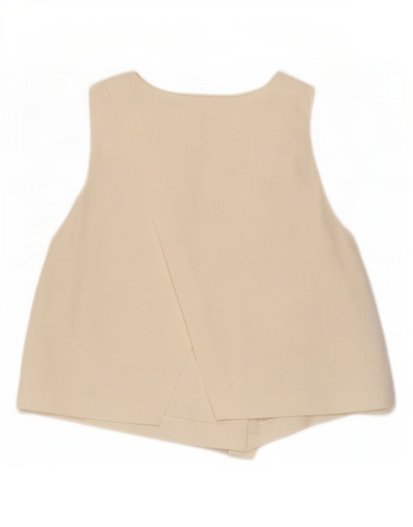 Zara Chemisier court sans manches pour femme UK 12 Medium Off White Viscose