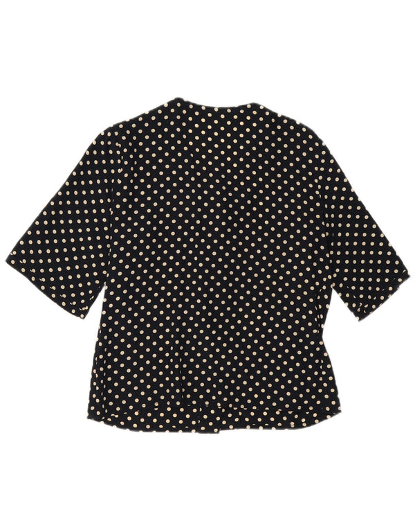 vintage Femme Chemise À Manches Courtes Blouse UK 14 Moyen Bleu Marine À Pois