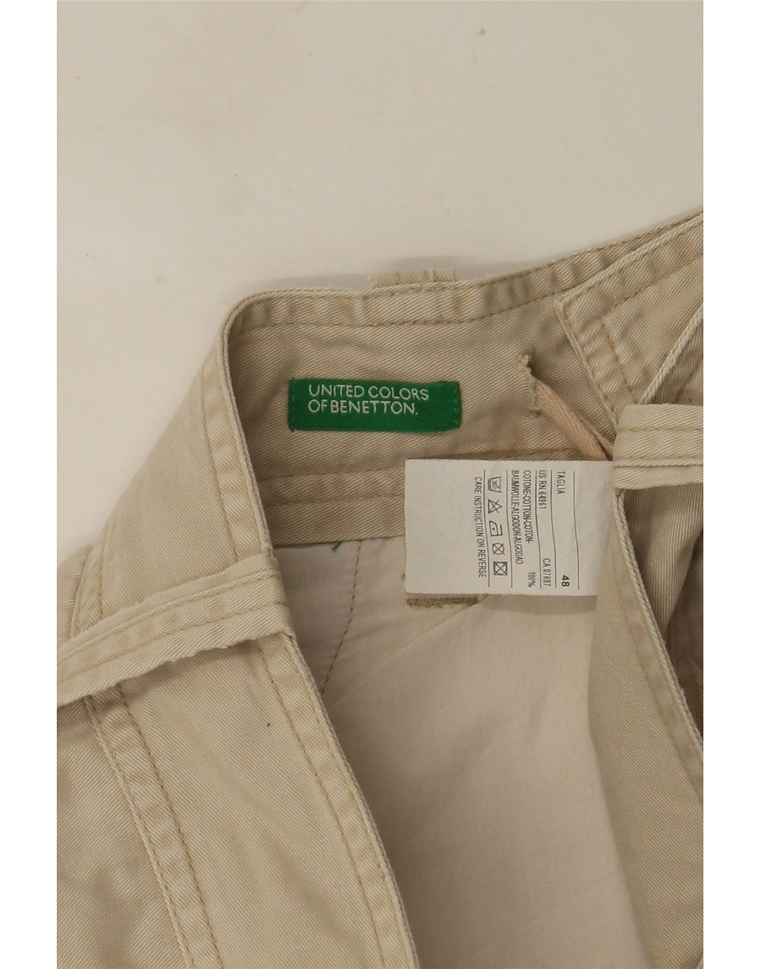 Benetton Short Cargo Homme IT 48 Medium W36 Coton Beige