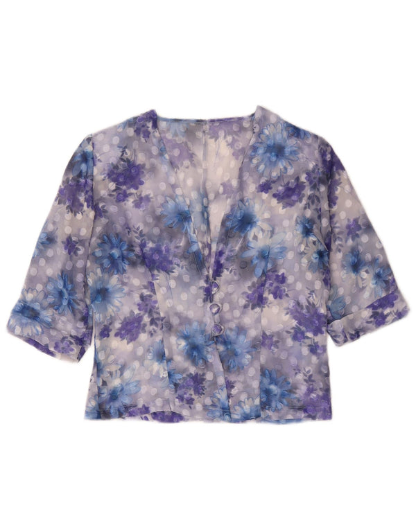 vintage Femme Manches Courtes Blazer Veste UK 14 Moyen Violet Floral