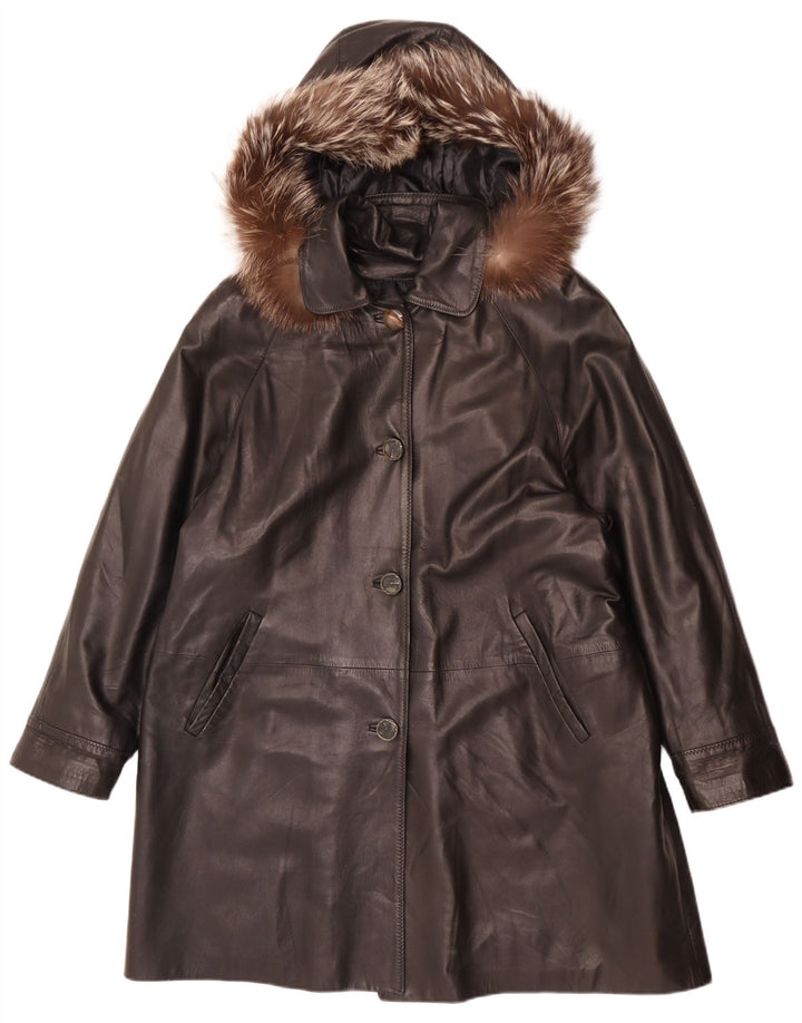 VINCENT Manteau en cuir pour femmes à capuche et coupe oversize IT 42 Medium Cuir Noir