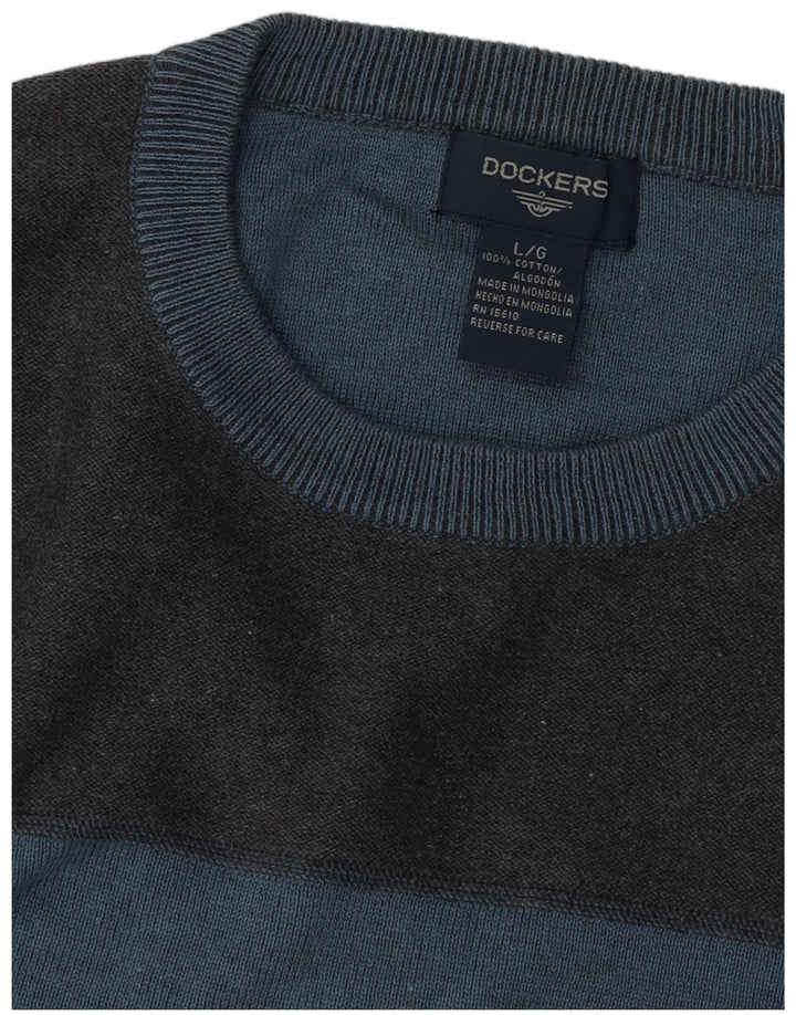 DOCKERS Pull à col rond pour homme en coton color block Bleu Taille L