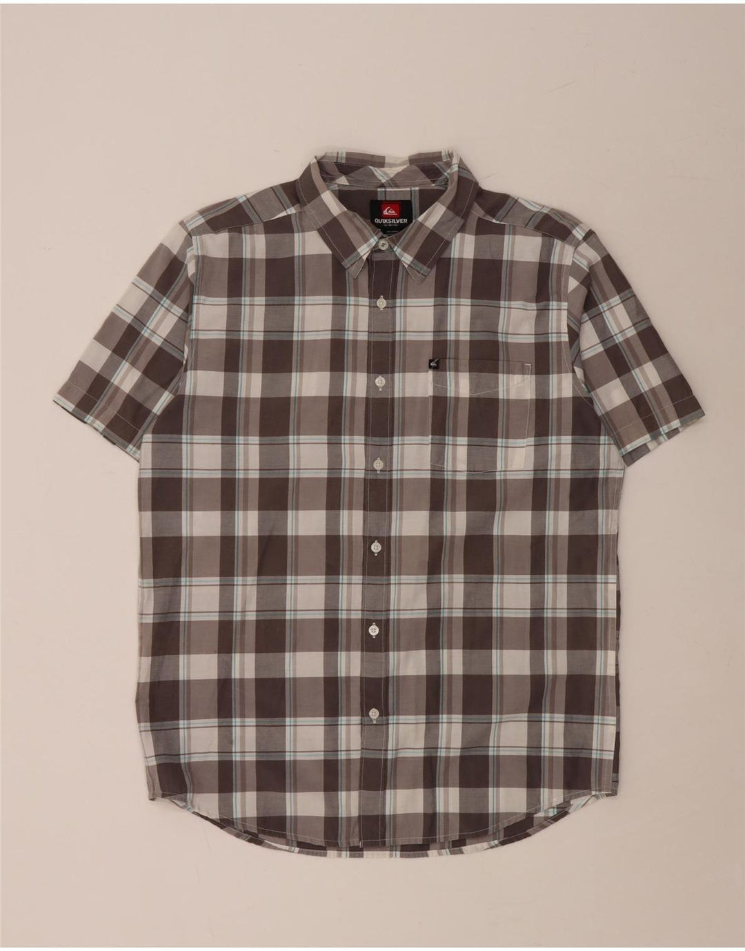 QUIKSILVER Chemise à Manches Courtes Homme Gris Moyen à Carreaux Coton