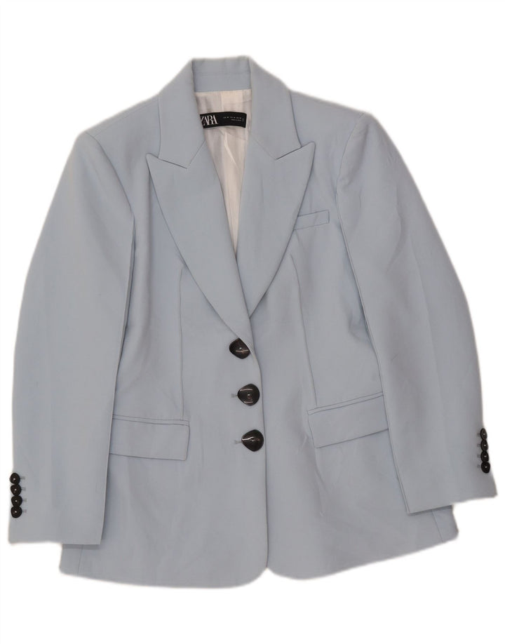 Zara Veste Blazer 3 Boutons Femme UK 12 Bleu Moyen Polyester