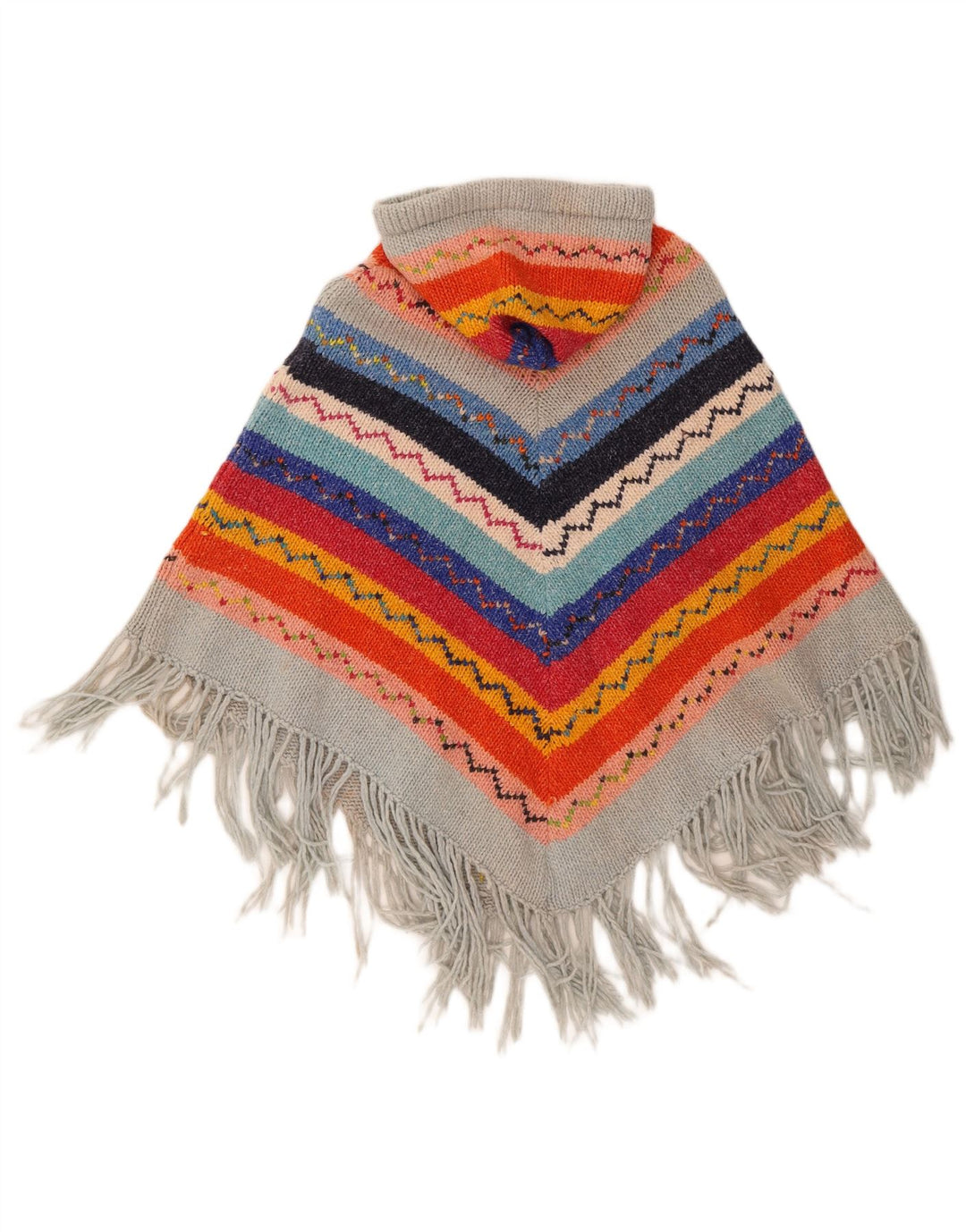 vintage Womens Hooded Poncho Jumper One Size Multicolore Géométrique