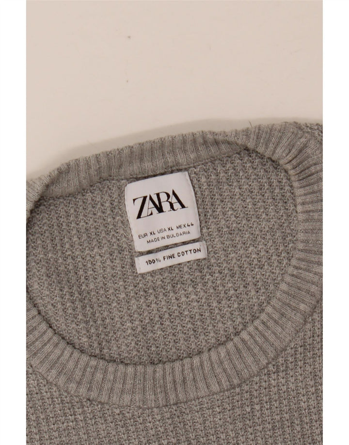 ZARA Pull à col rond pour homme XL Gris Coton