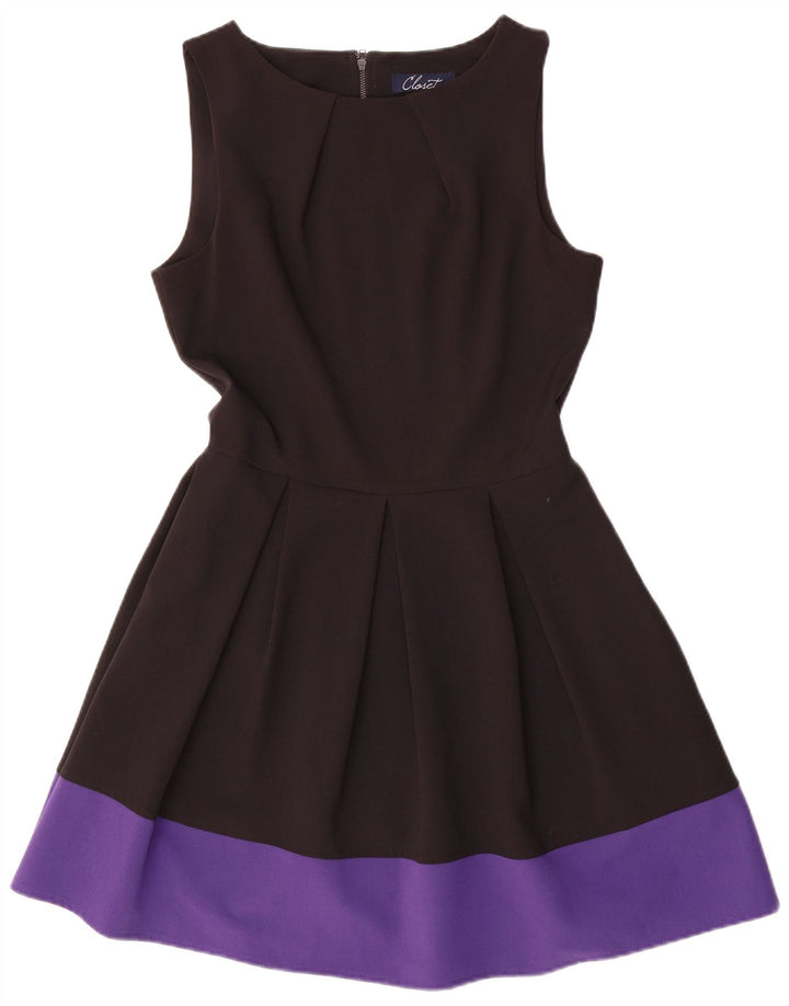 CLOSET Robe trapèze sans manches pour femme UK 42 Noir moyen colour block