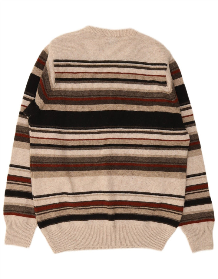 vintage Mens Crew Neck Jumper Pull Moyen Multicolore Rayé
