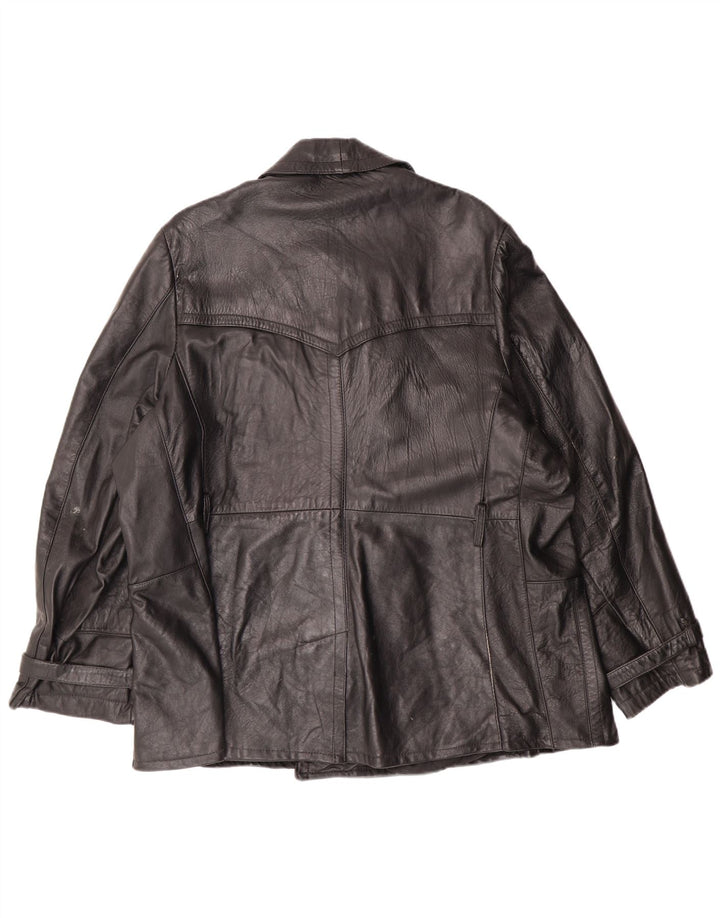 veste en cuir double boutonnage vintage pour homme UK 40 Grand cuir noir
