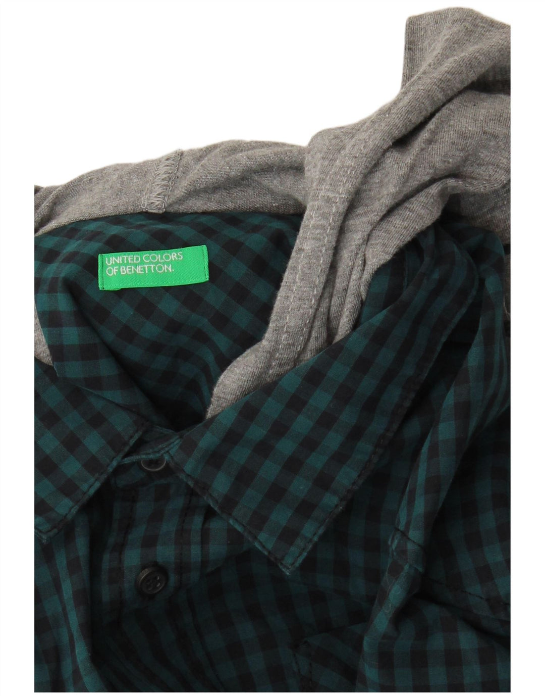 Benetton Chemise À Capuche Petit Vichy Bleu Homme