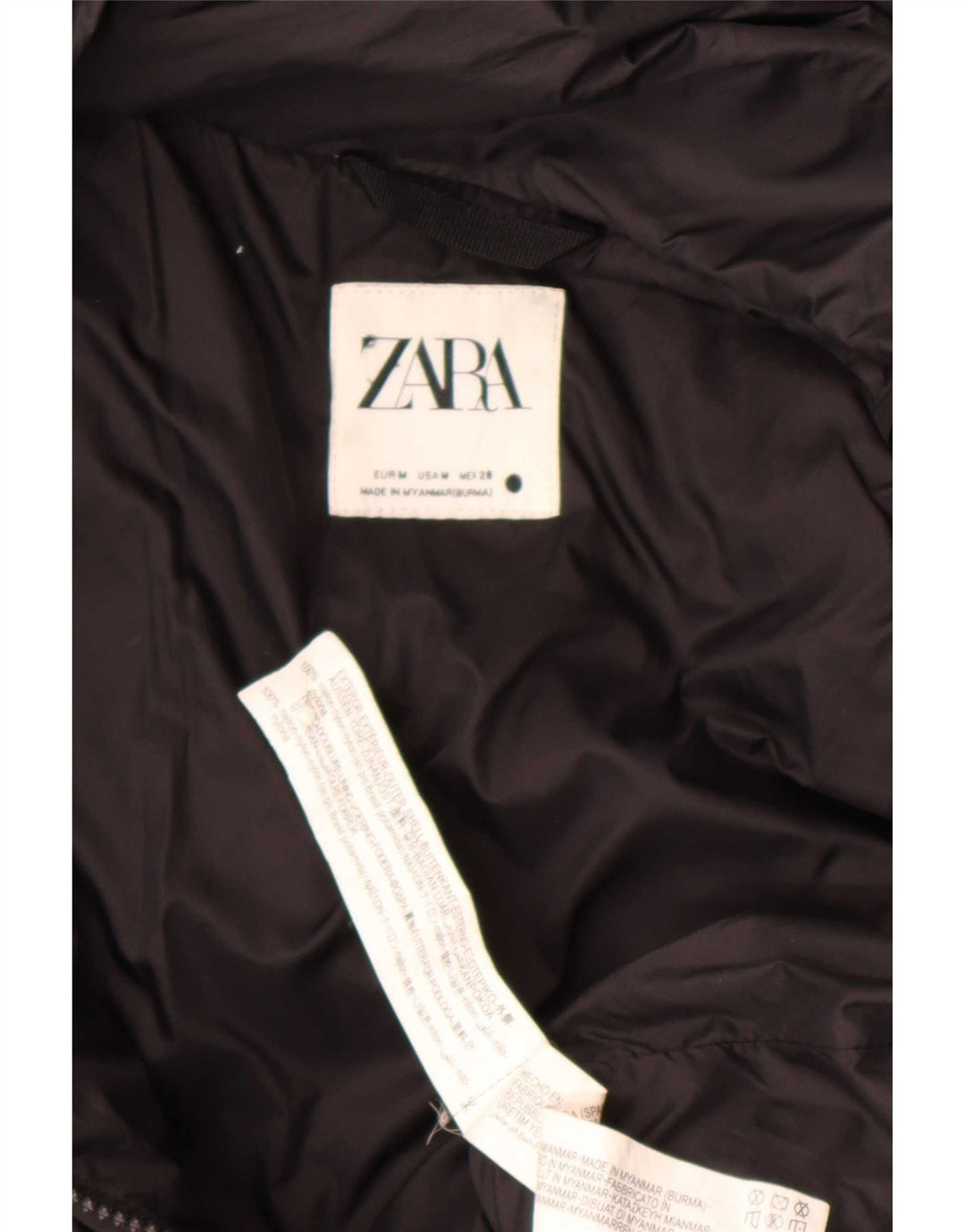 Zara Veste rembourrée à capuche pour femme UK 14 Nylon noir moyen