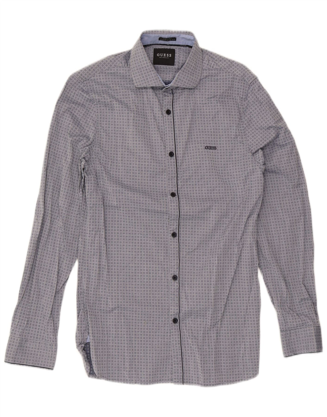 Guess Chemise Valley Super Slim Fit Homme Gris Moyen Géométrique Coton